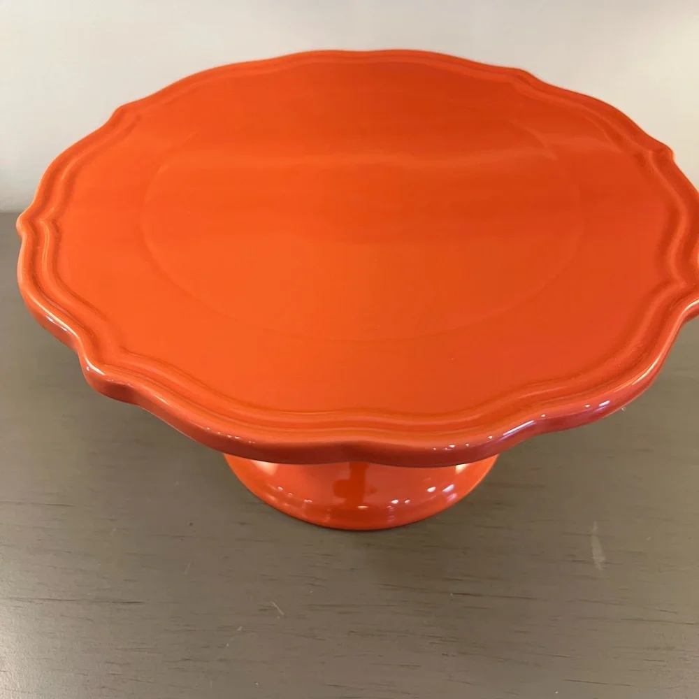 Threshold Cake Stand Persimmon Orange Ceramic Stoneware 11x5.5” Scallop Edge
